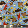 AE Nathan Comfy Prints Bear & Racoon Blue Cotton Flannel Fabric By The Yard