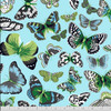 Free Spirit Snow Leopard Secret Stream Butterflies Aqua Cotton Fabric by The Yard