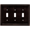 64408 Beaded Venetian Bronze Triple Switch Cover Plate