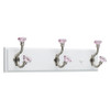 139628 16" 3 Hook Coat/Hat Rail White w/ Satin Nickel & Pink Acrylic Hooks