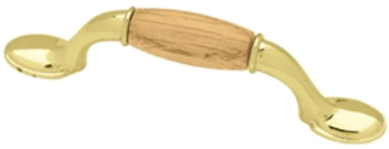 P50010V-PB3  Brass & Red Oak Wood 3" Cabinet Drawer Pull