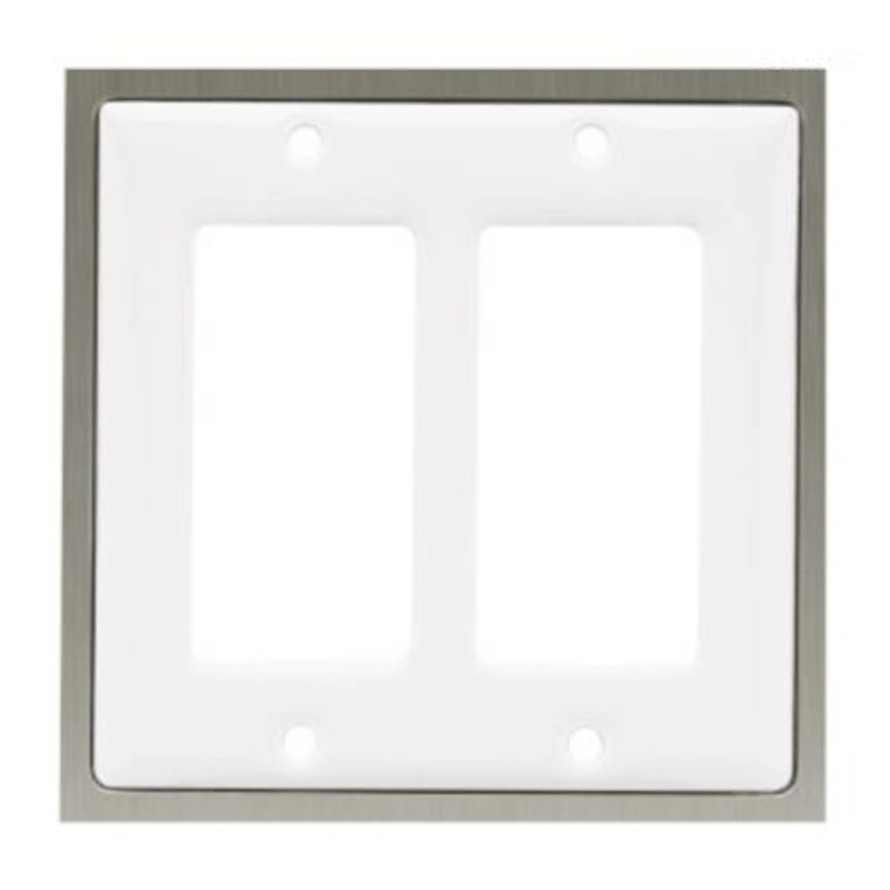 64002 White Ceramic & Satin Nickel Double GFCI Cover Plate