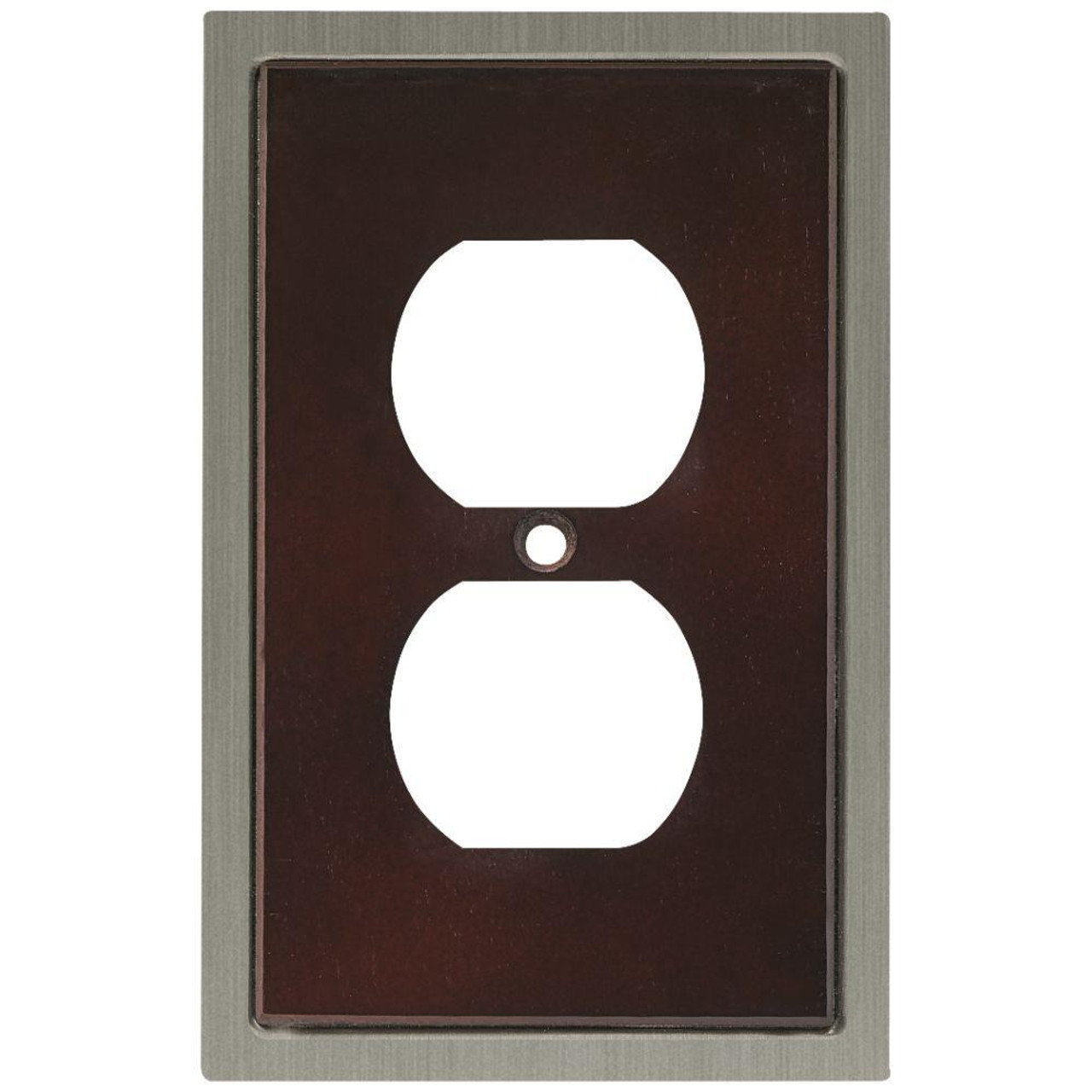 W10585-ESN Wood Insert Espresso  & Satin Nickel Duplex Cover Plate
