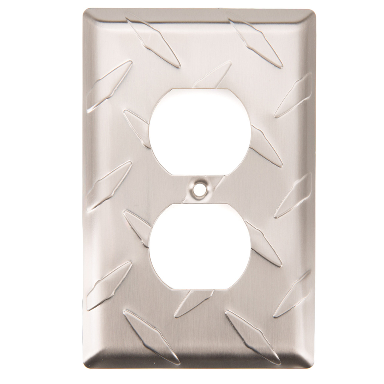 W32842-SN Diamond Plate Single Duplex Outlet Cover Plate Satin Nickel