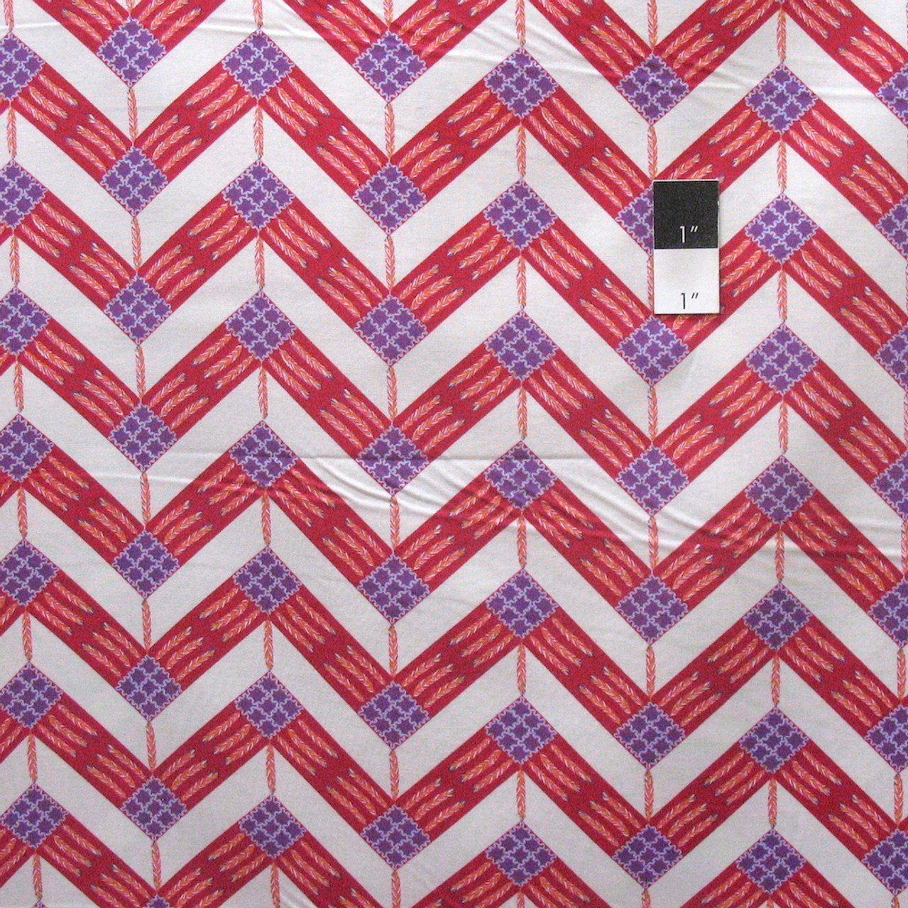 Zandra Rhodes Feathered PWZR016 Zig Zag Berry Cotton Fabric By Yd