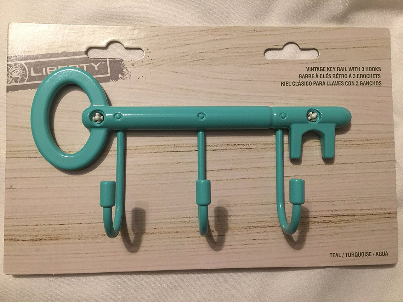 Young House Love VKR002-DT Vintage 3 Hook Key Rail Teal Finish