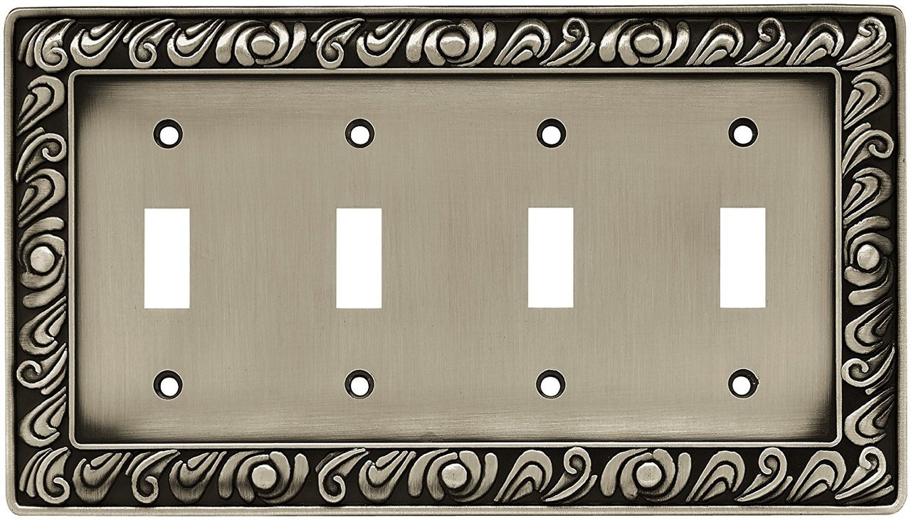 64041 Paisley Satin Pewter Quad Switch Cover Plate
