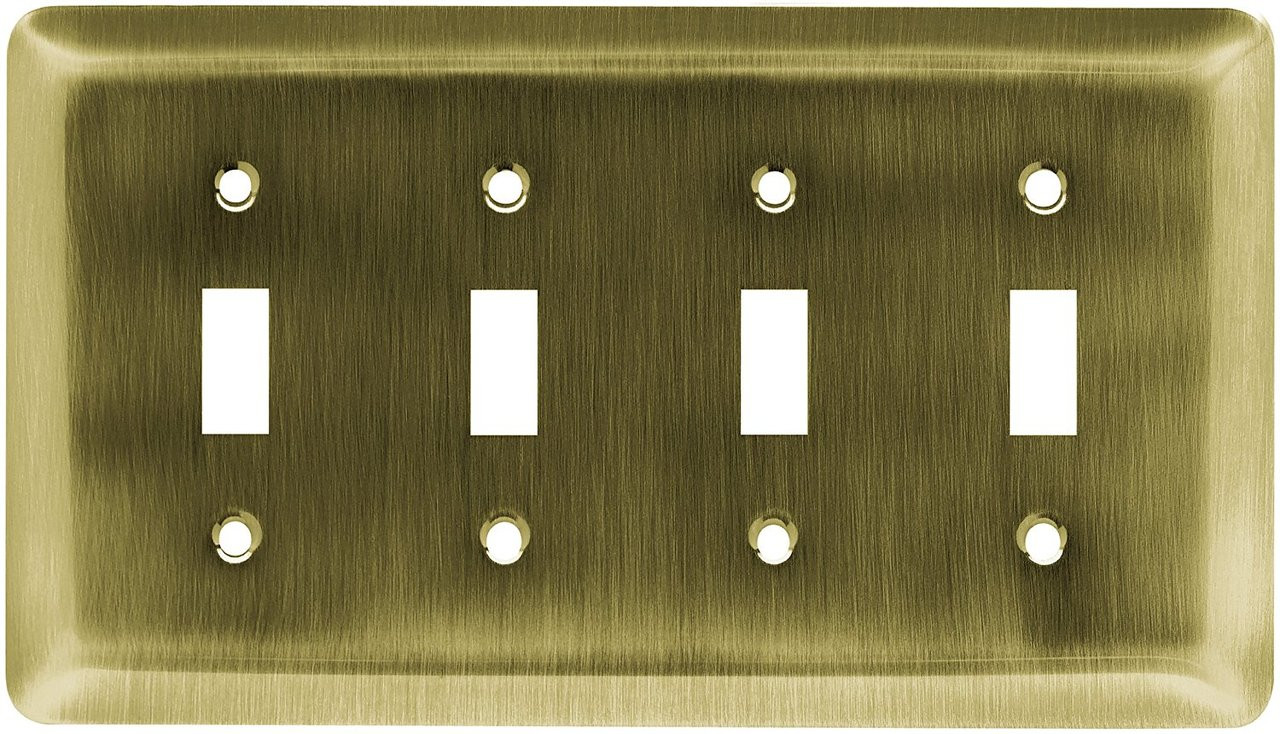 126433 Antique Brass Stamped Quad Switch Cover Wall Plate