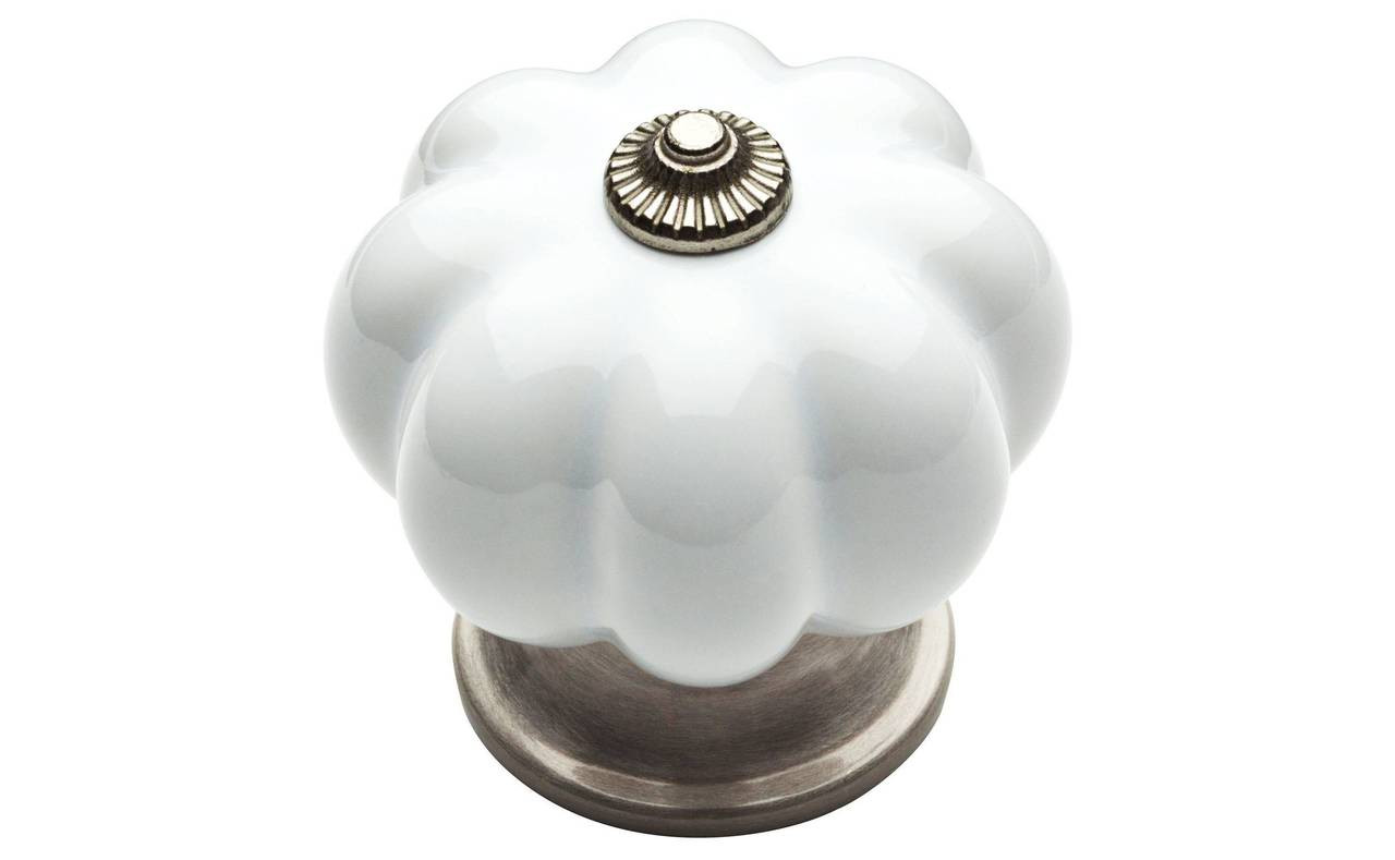 Liberty 085-03-3132 White & Satin Nickel 1 1/2" Melon Cabinet Drawer Knob 2 Pack