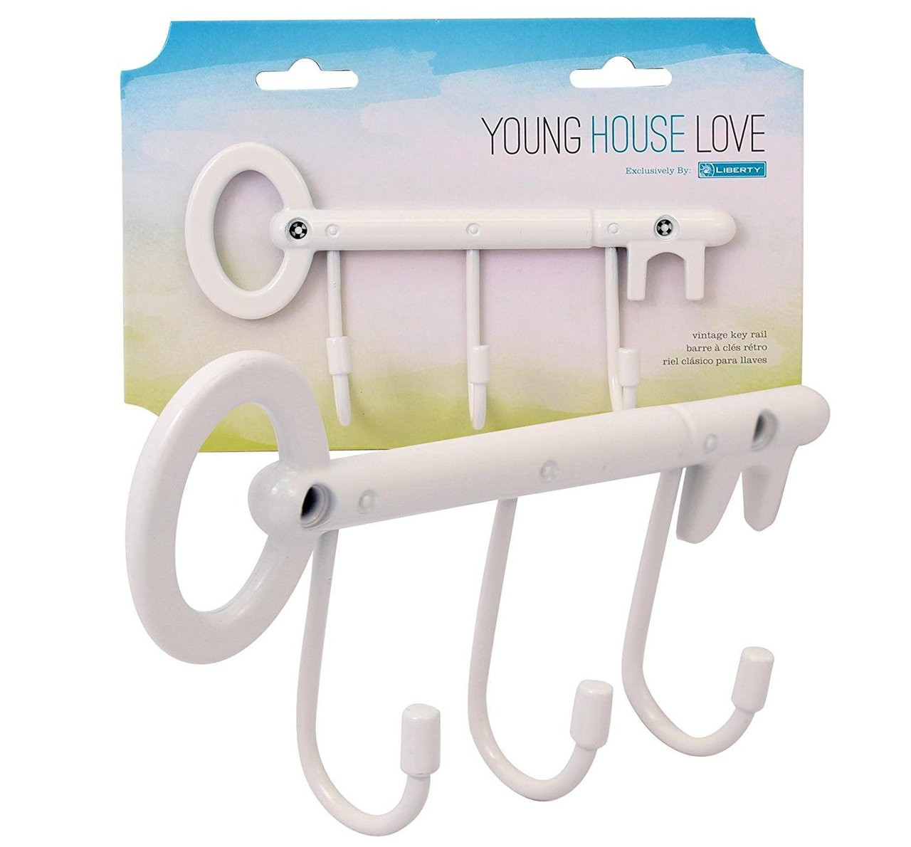 Young House Love 814144 Vintage 3 Hook Key Rail White Finish