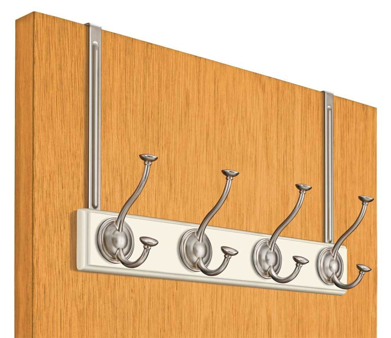 Lynk 500100 14.8" 4 Hook Over The Door Coat/Hat Rail White & Satin Nickel