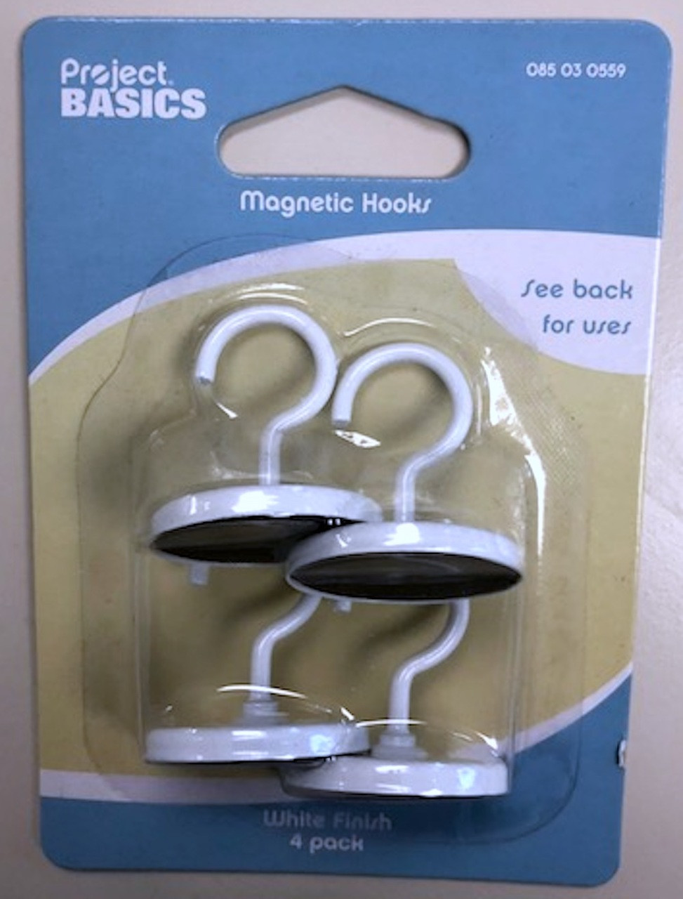 Project Basics 085-03-0559 White Magnetic Hook Coat and Hat Hook Pack of 4