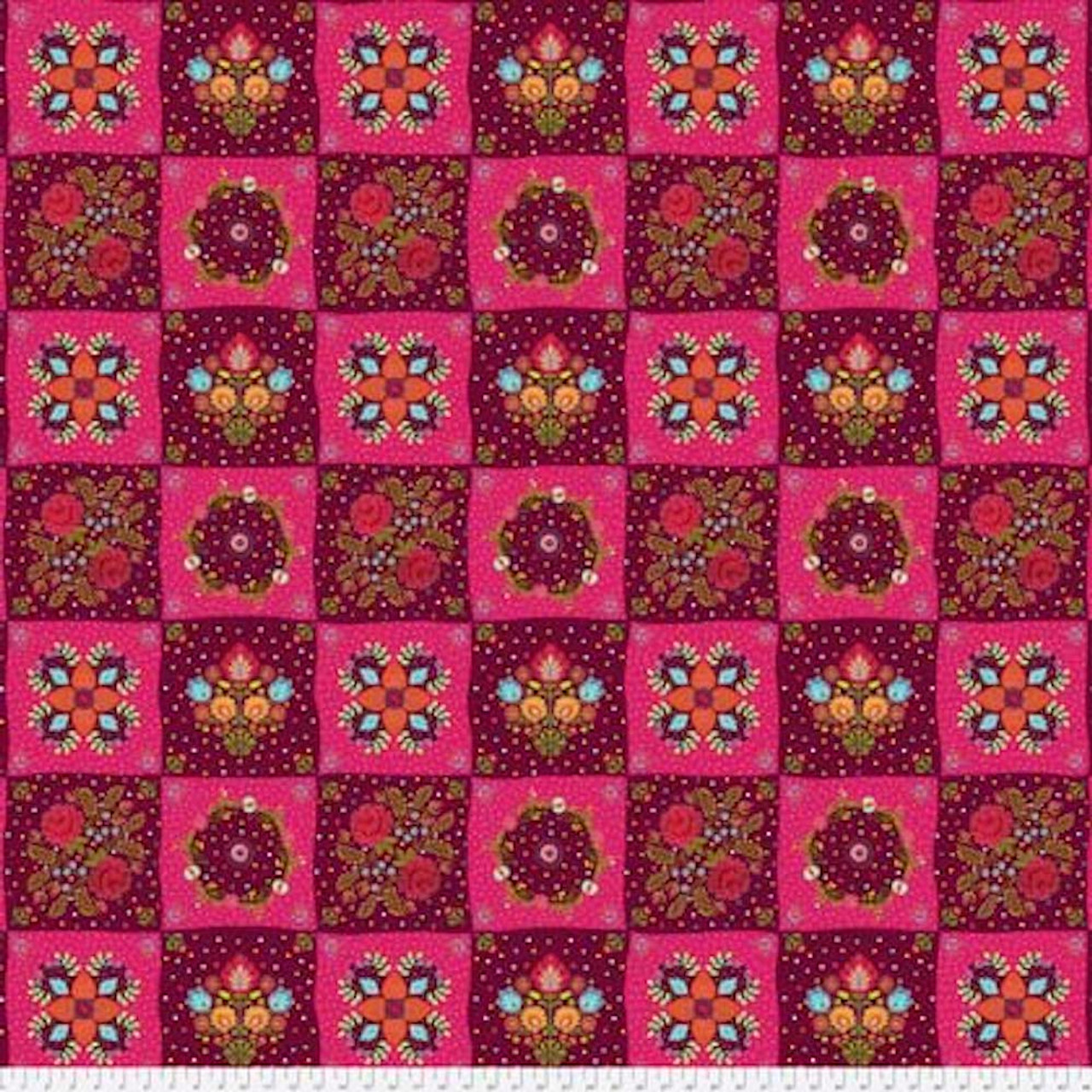 Odile Bailloeul PWOB002 Broderie Boheme Chessboard Garnet Fabric By Yd