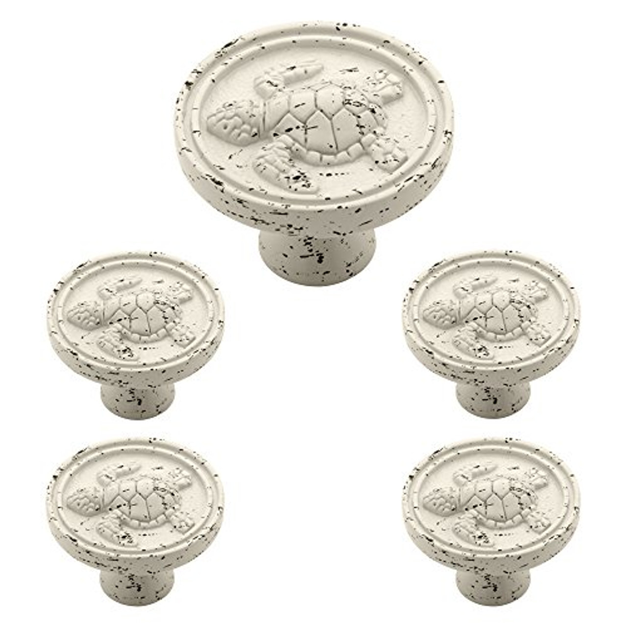 PBF656-254 1 3/8" Vintage White Seaside Cottage Turtle Cabinet Knob 5 PACK