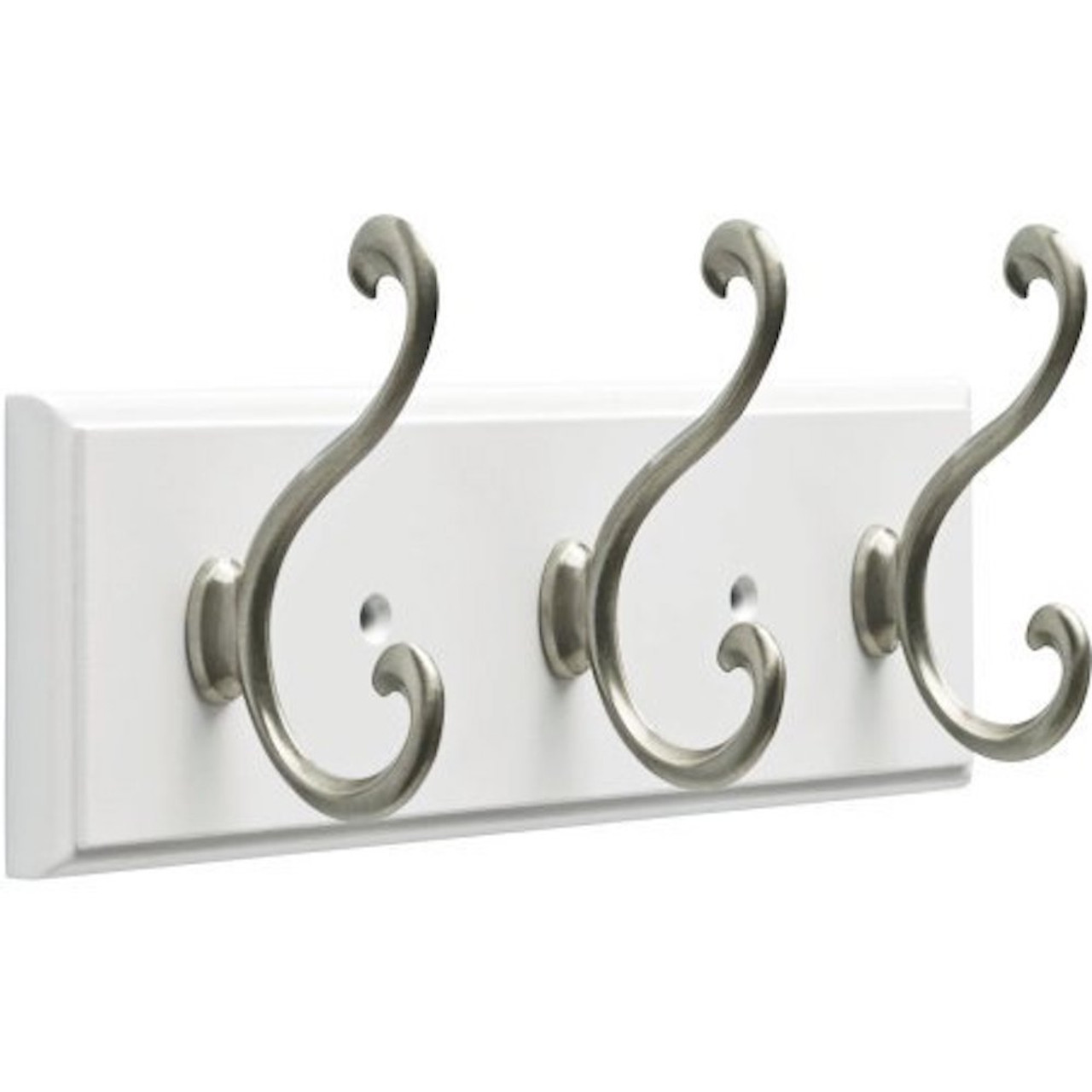 Chapter WMLDSH3-WSE 10" 3 Scroll Hook Coat/Hat Rail White w/ Satin Nickel Hooks