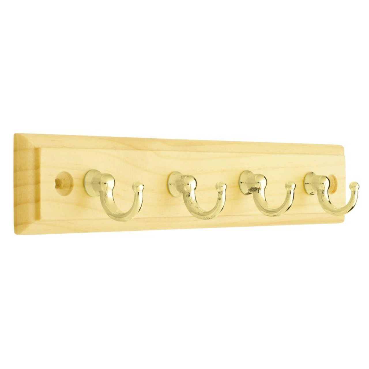 RPRK4AZ-PNB 8 3/4" Maple & Polished Brass Metal Hooks 4 Hook Key Tidy