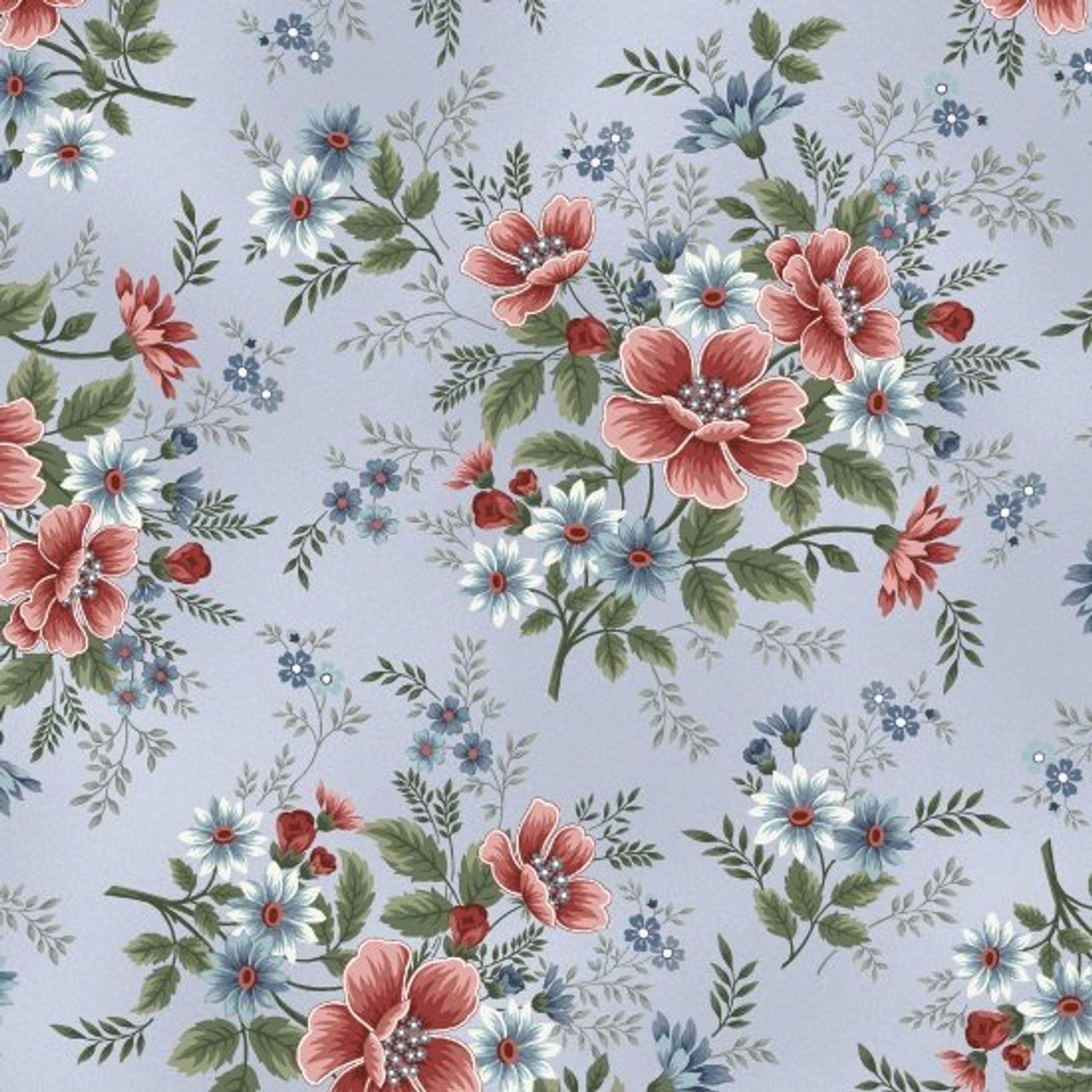 Henry Glass 8848 Flowers Of Provence Lt Blue Master Floral Quilting Fabric By Yd