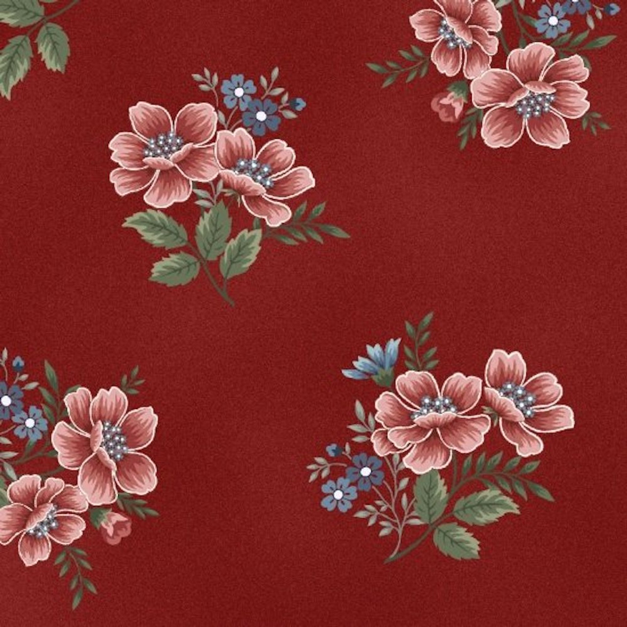 Henry Glass 8853-88 Flowers Of Provence Med Flower Toss Red Cotton Fabric By Yd