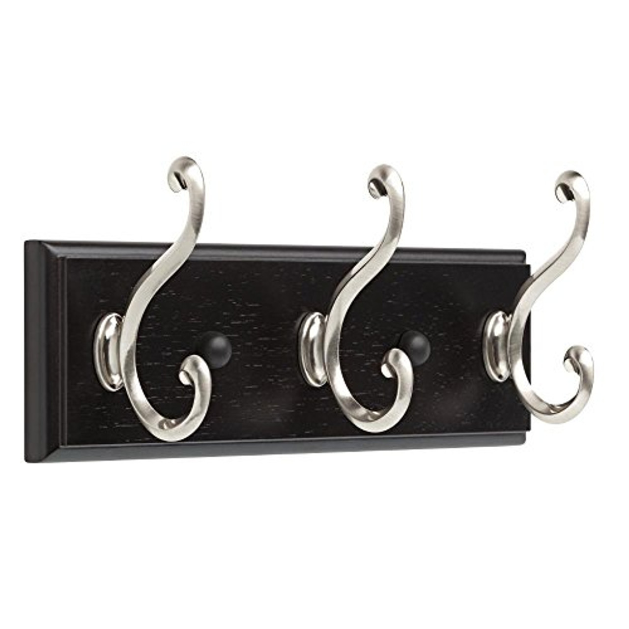 Liberty R12344-BWN10" 3 Scroll Hook Coat/Hat Rail Black w/ Satin Nickel Hooks