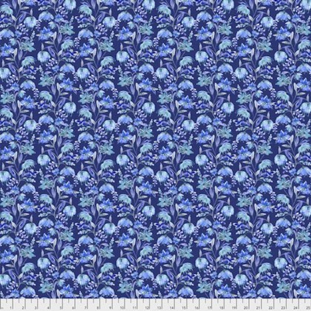 Corinne Haig PWCH012 Peacock Paradise Watercolor Flowers Indigo Fabric By Yd