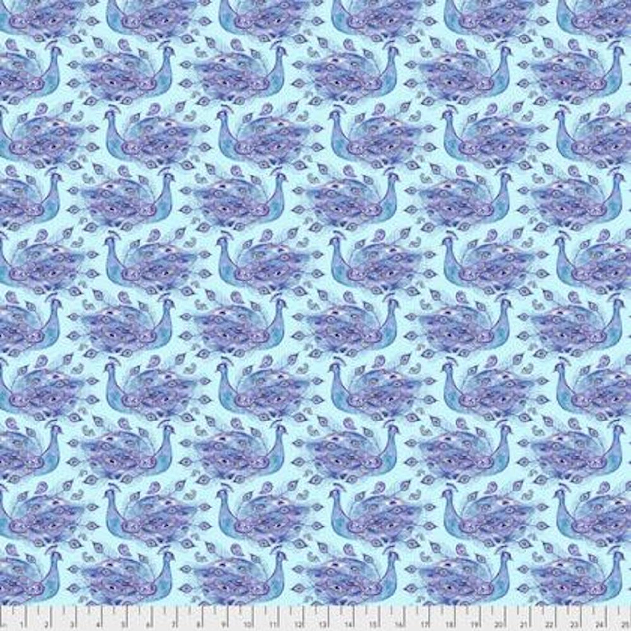 Corinne Haig PWCH011 Peacock Paradise Peacocks Indigo Fabric By Yd