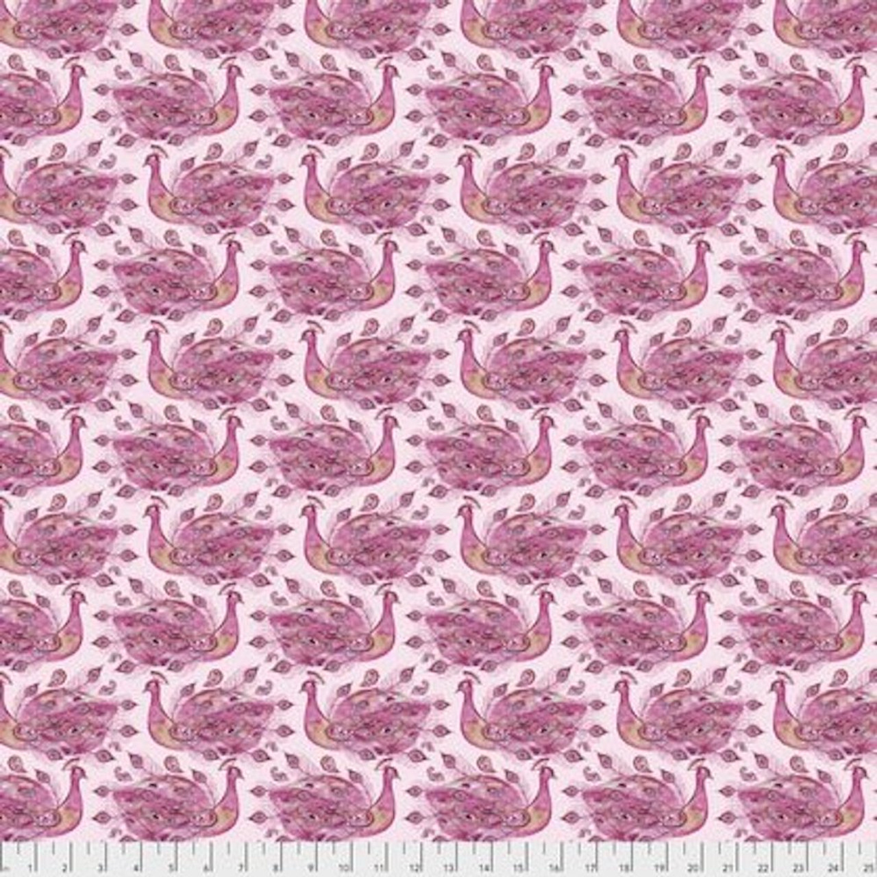 Corinne Haig PWCH011 Peacock Paradise Peacocks Fuchsia Fabric By Yd