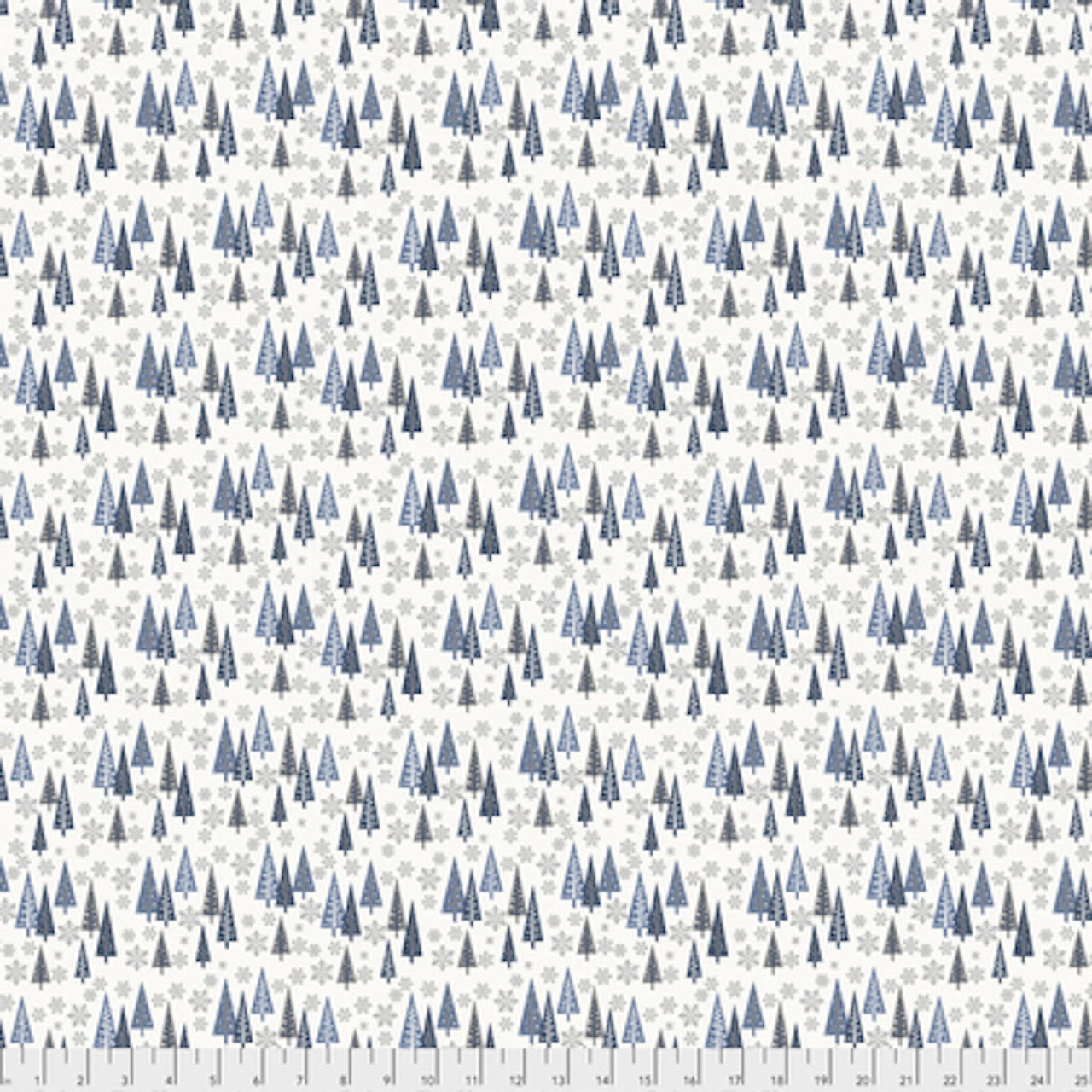 Free Spirit Mid-Century Christmas Trees Blue Cotton Fabric By Yd