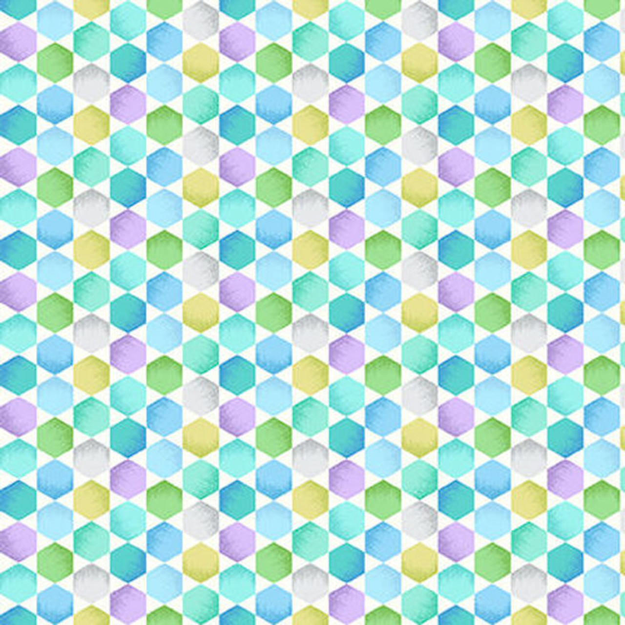 Henry Glass 2269-11 Sweet Tweet & Bunny Mini Hexies Blue Cotton Fabric By Yard