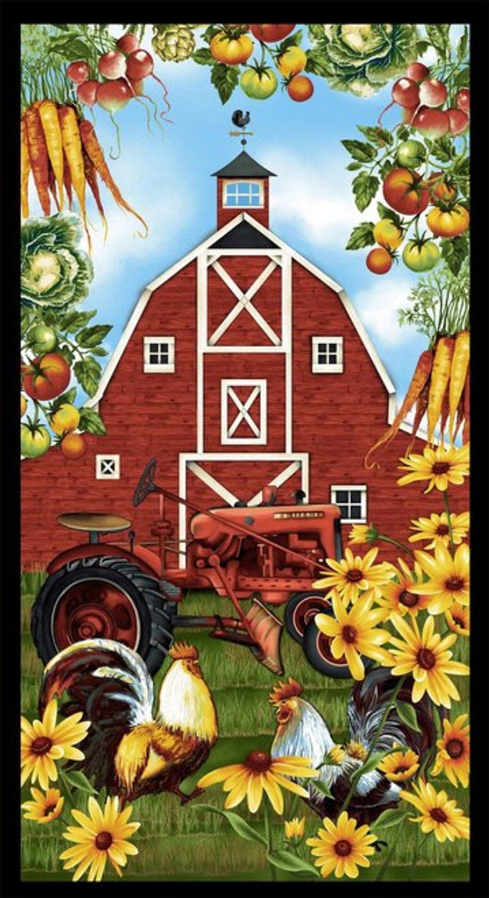 Studio E 4450P-66 Farmers Market Banner Panel Green Quilting Fabric By Yard