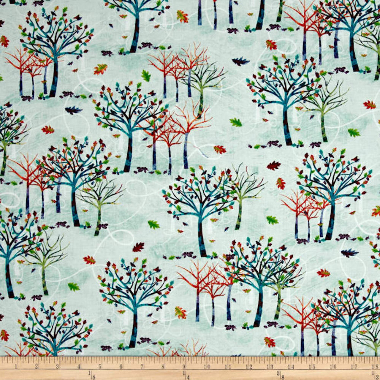 Studio E 4204-11 Autumn Hues Small Trees Blue Cotton Quilting Fabric By Yd