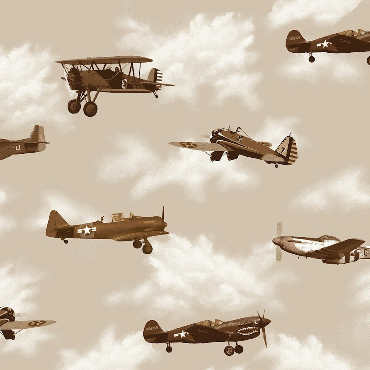 Studio E Air Show by Boeng Antique Planes Beige Quilting Fabric By Yard