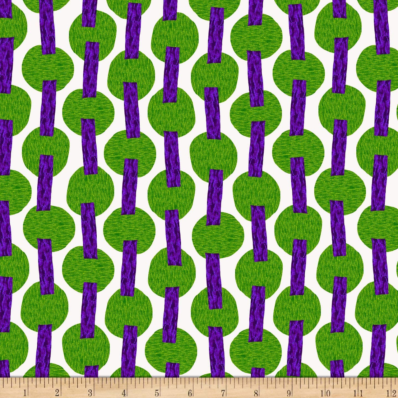 Stof Fabrics Murano Collection Line Dots Green Cotton Fabric By The Yard