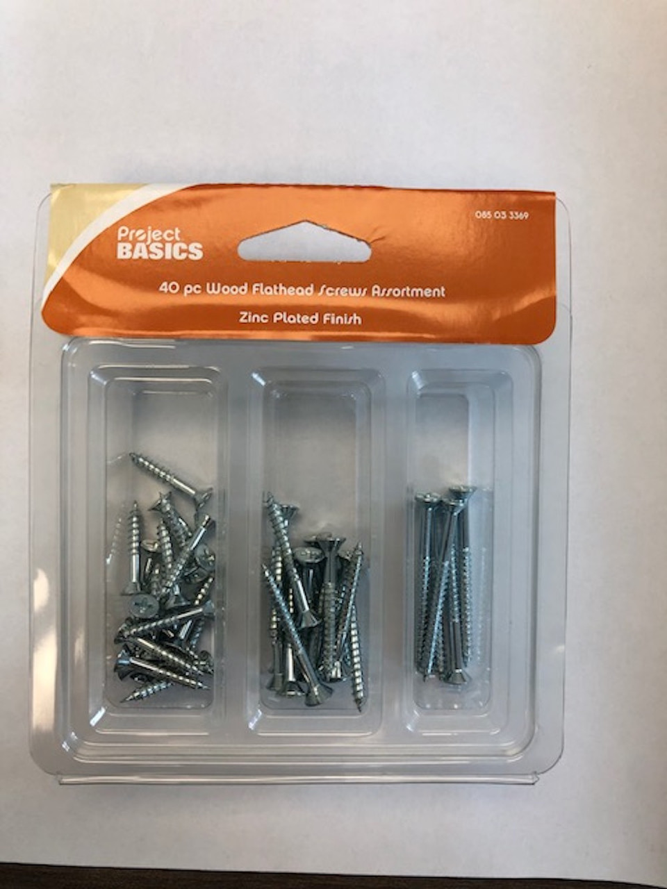 Project Basics 085-03-3369 40 Piece Wood Flathead Screw Assortment Pack