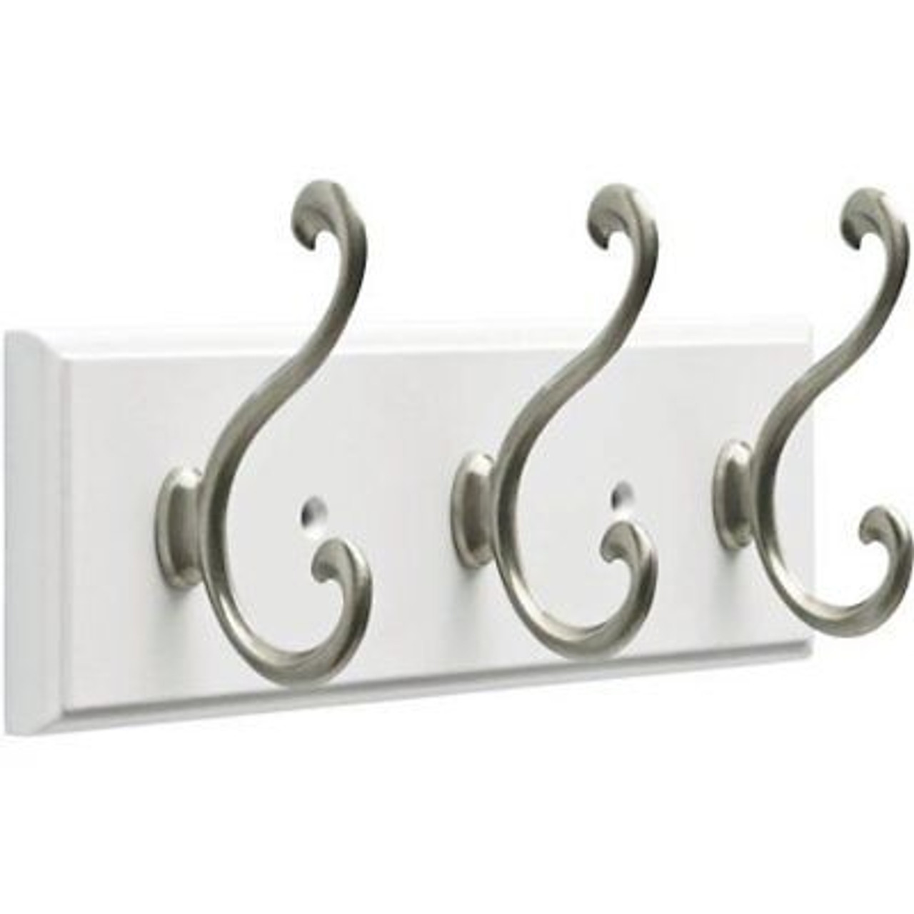 Liberty WMSH3MS-WSE 10" 3 Scroll Hook Coat/Hat Rail White & Satin Nickel Hooks