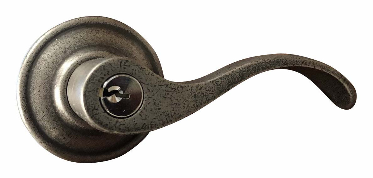 Gate House 0315462 Keyed Entry Door Knob Lever Handle Set Distressed Nickel