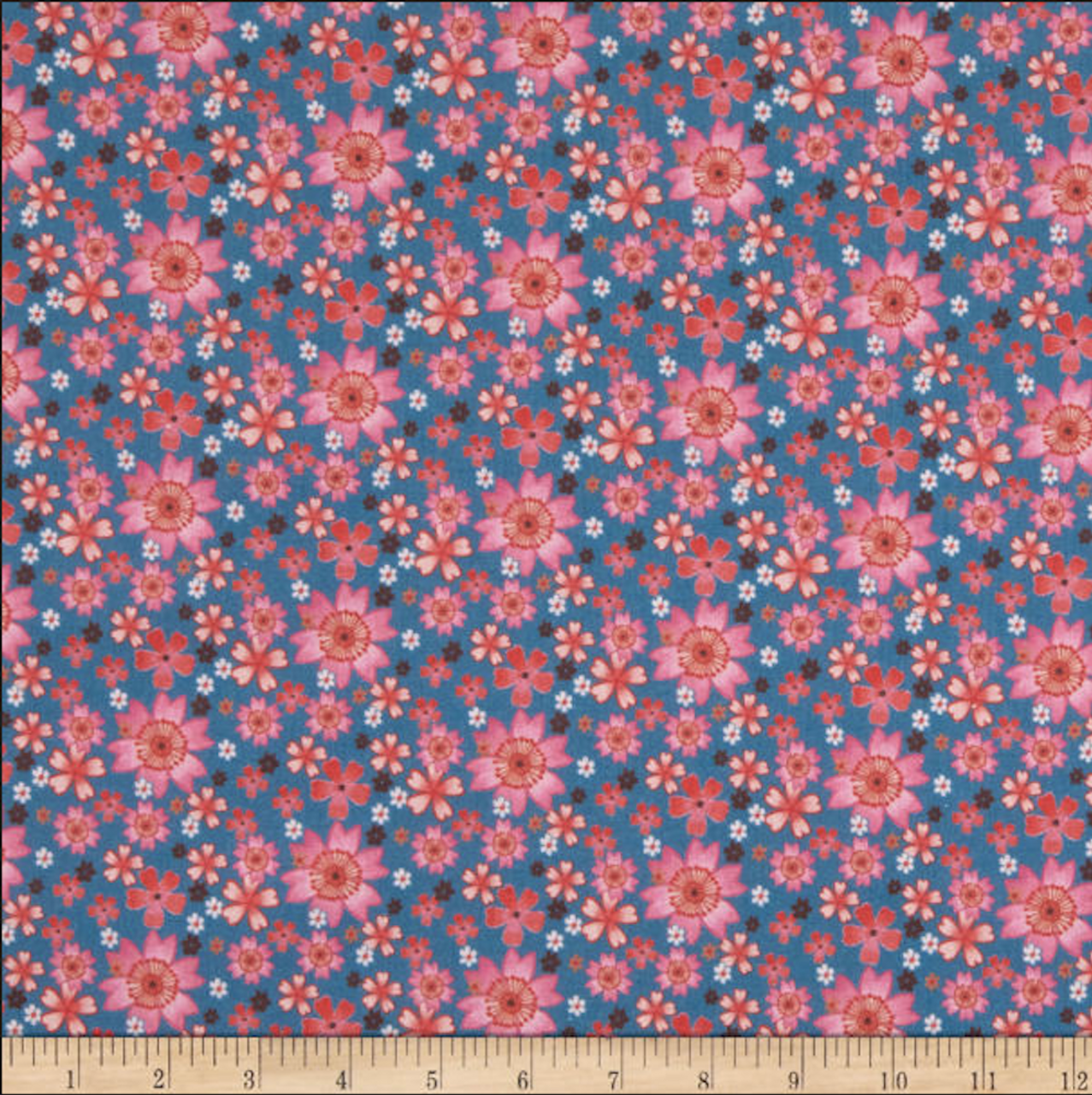 Stof of France Tokyo floral Pink / Blue Cotton Quilting Fabric By The Yard