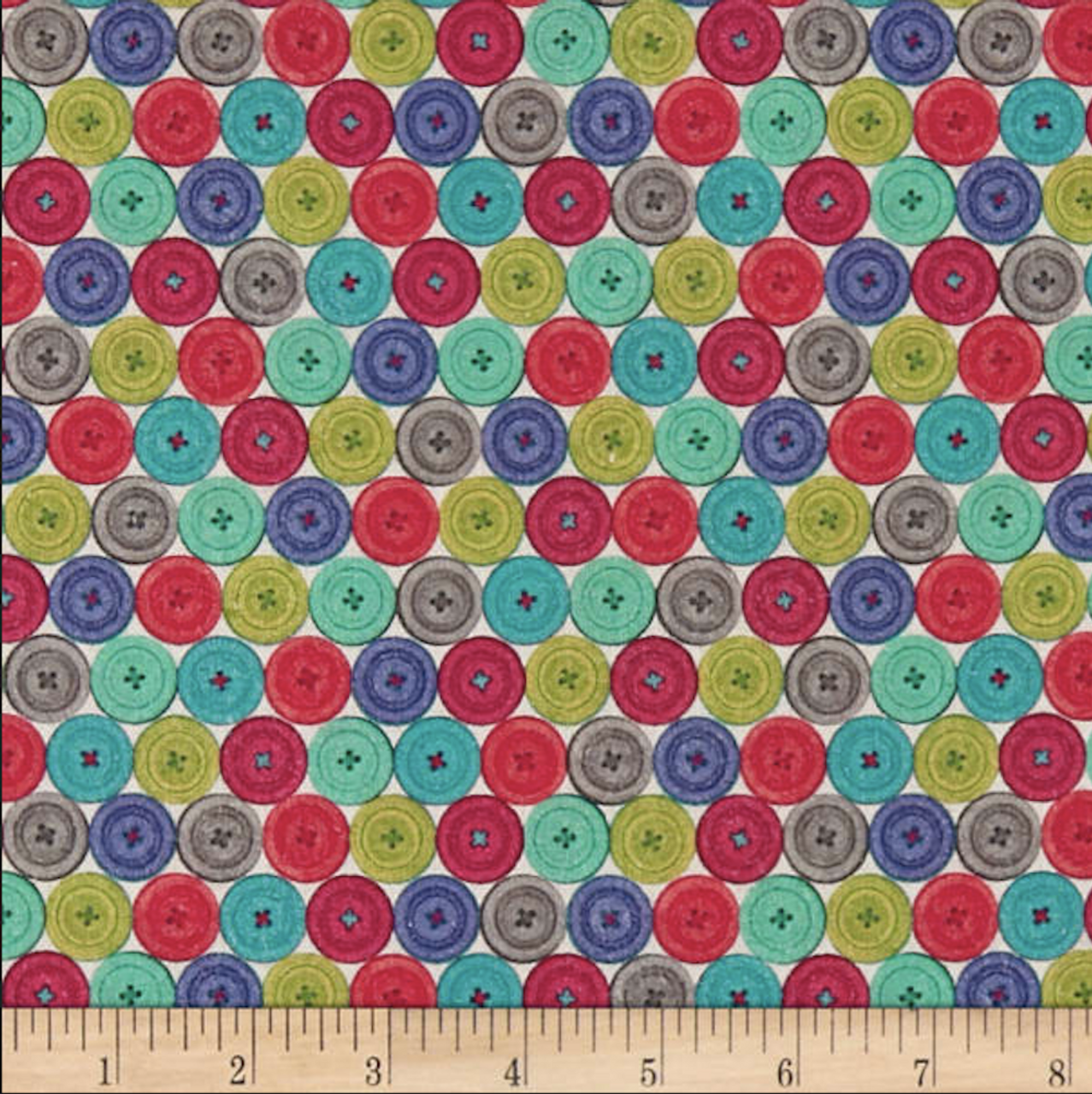 Stof of France Couture Buttons Multi Cotton Quilting Fabric By The Yard