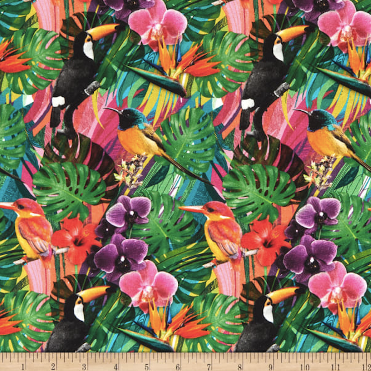 Stof of France Bletilla Toucan Green Cotton Quilting Fabric By The Yard