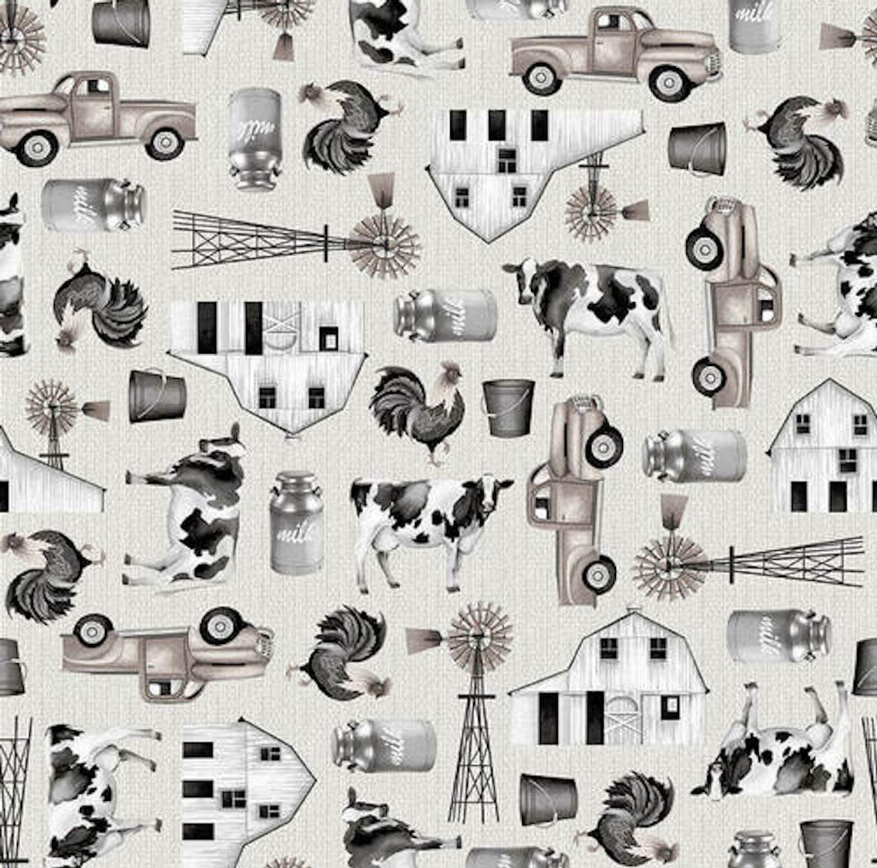 Studio E Buttermilk Farmstead 6319-39 Tossed Farm Icons Cotton Fabric By Yard