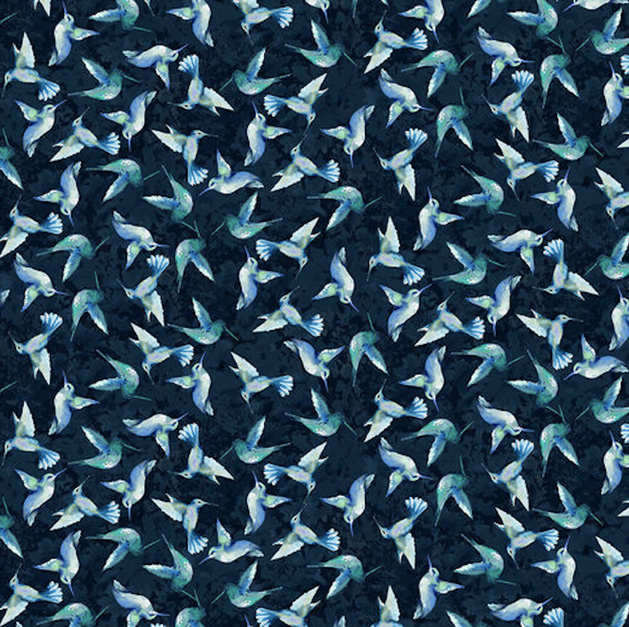 Henry Glass Midnight Sapphire Tossed Hummingbirds Navy Cotton Fabric By The Yard