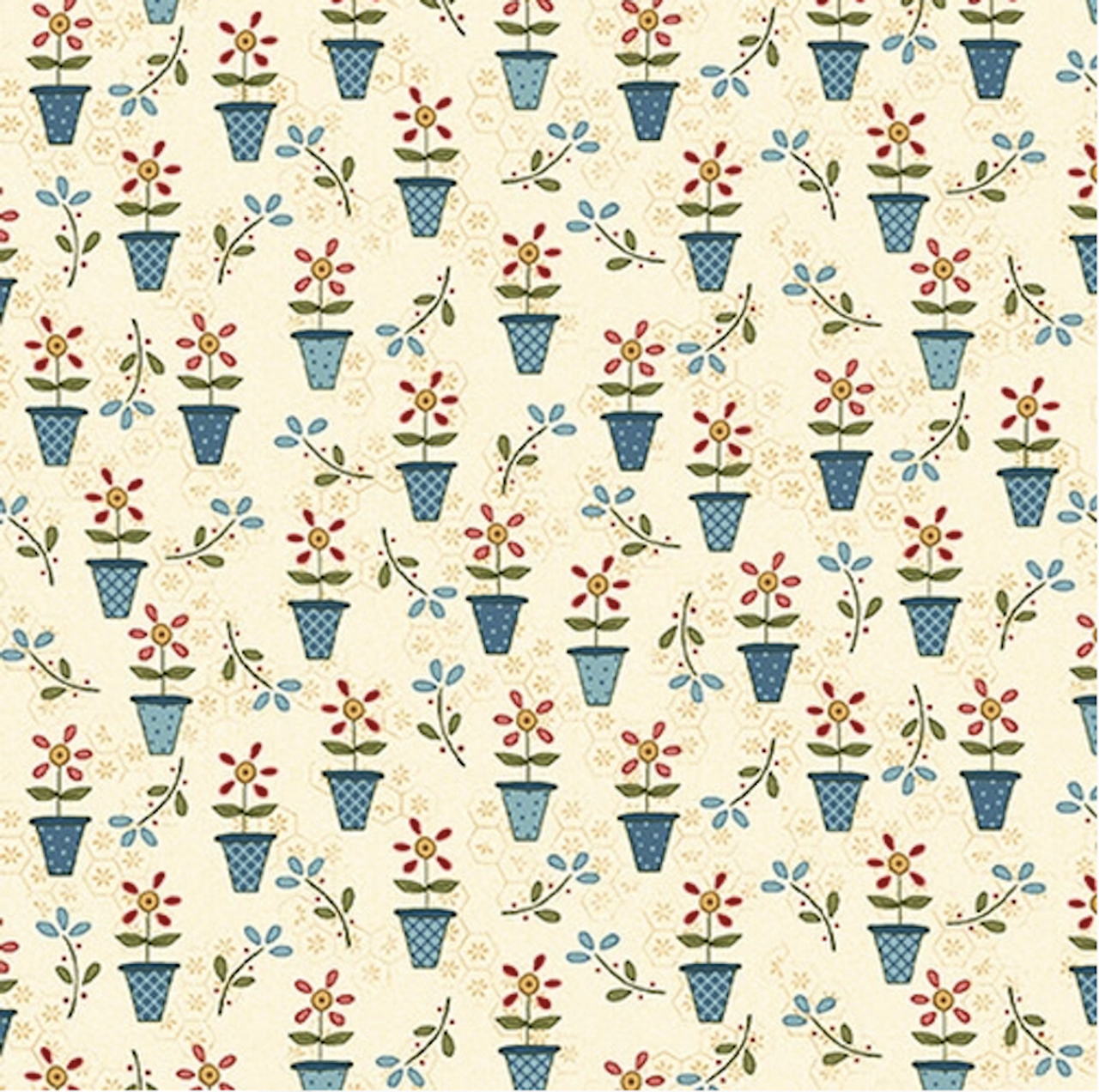 Henry Glass Backyard Happenings Flower Pots Cream Cotton Fabric By The Yard