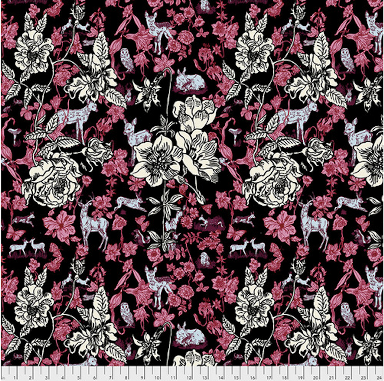 Nathalie Lete PWNL015 Woodland Walk Fawn In Flowers Black Fabric By The Panel