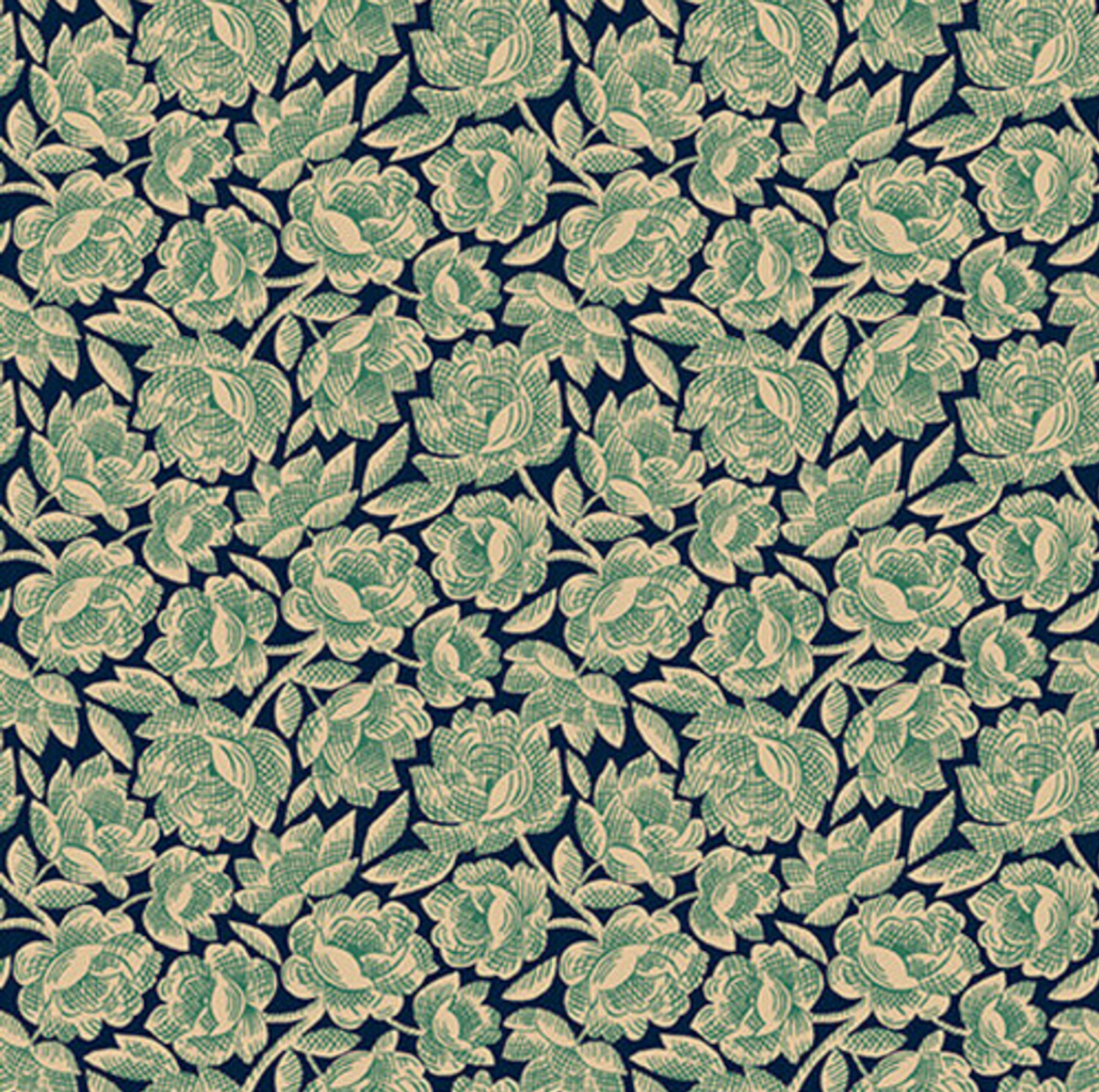 Henry Glass Gratitude & Grace Vintage Floral Blue Cotton Fabric By The Yard