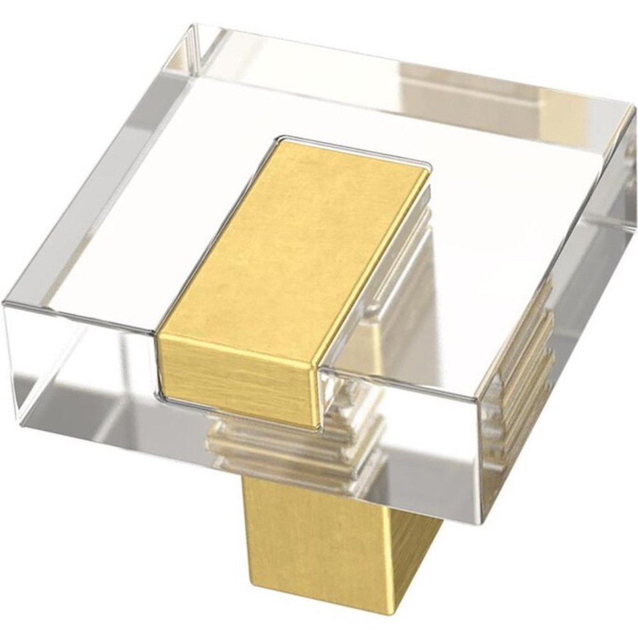 Brainerd P42240W-721 1 1/4" Square Modern Cabinet & Drawer Knob Brushed Brass & Clear