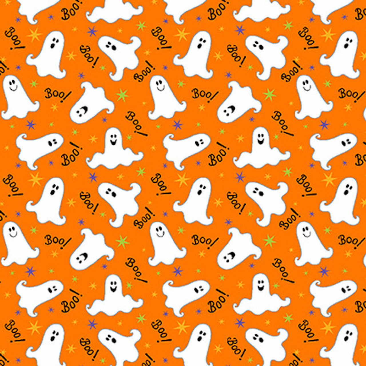 Henry Glass Here We Glow Halloween Tossed Ghost Cotton Fabric By The Yard