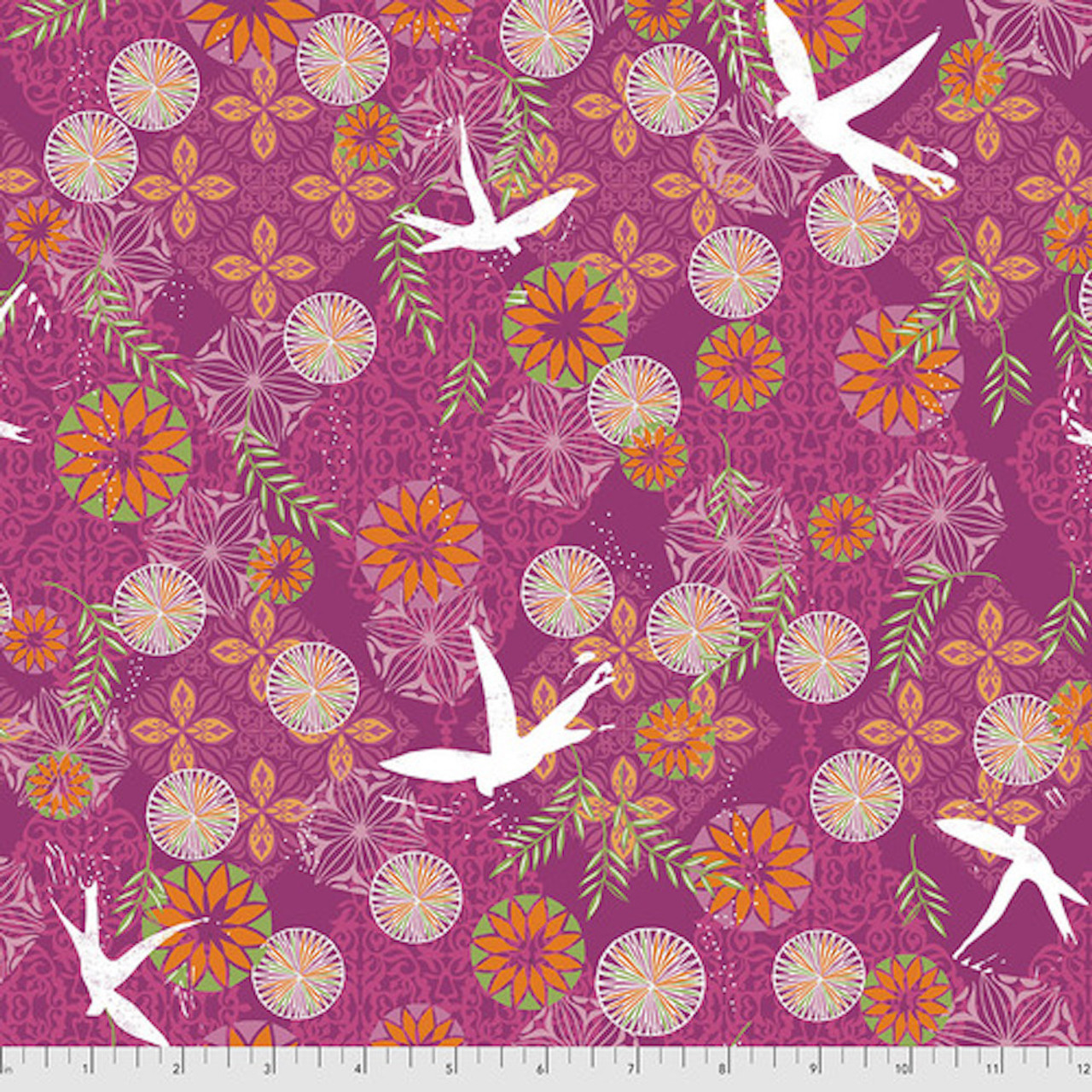 Free Spirit Valori Wells Enchanted Birds Pomegranate Cotton Fabric By The Yard