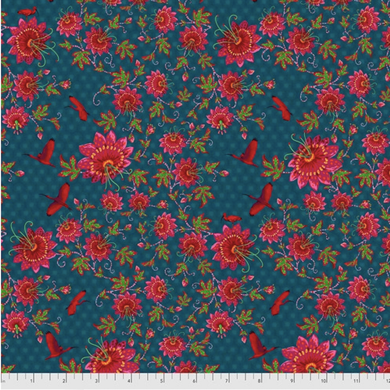 Odile Bailloeul Magi Country Ibis Blue Cotton Fabric By The Yard