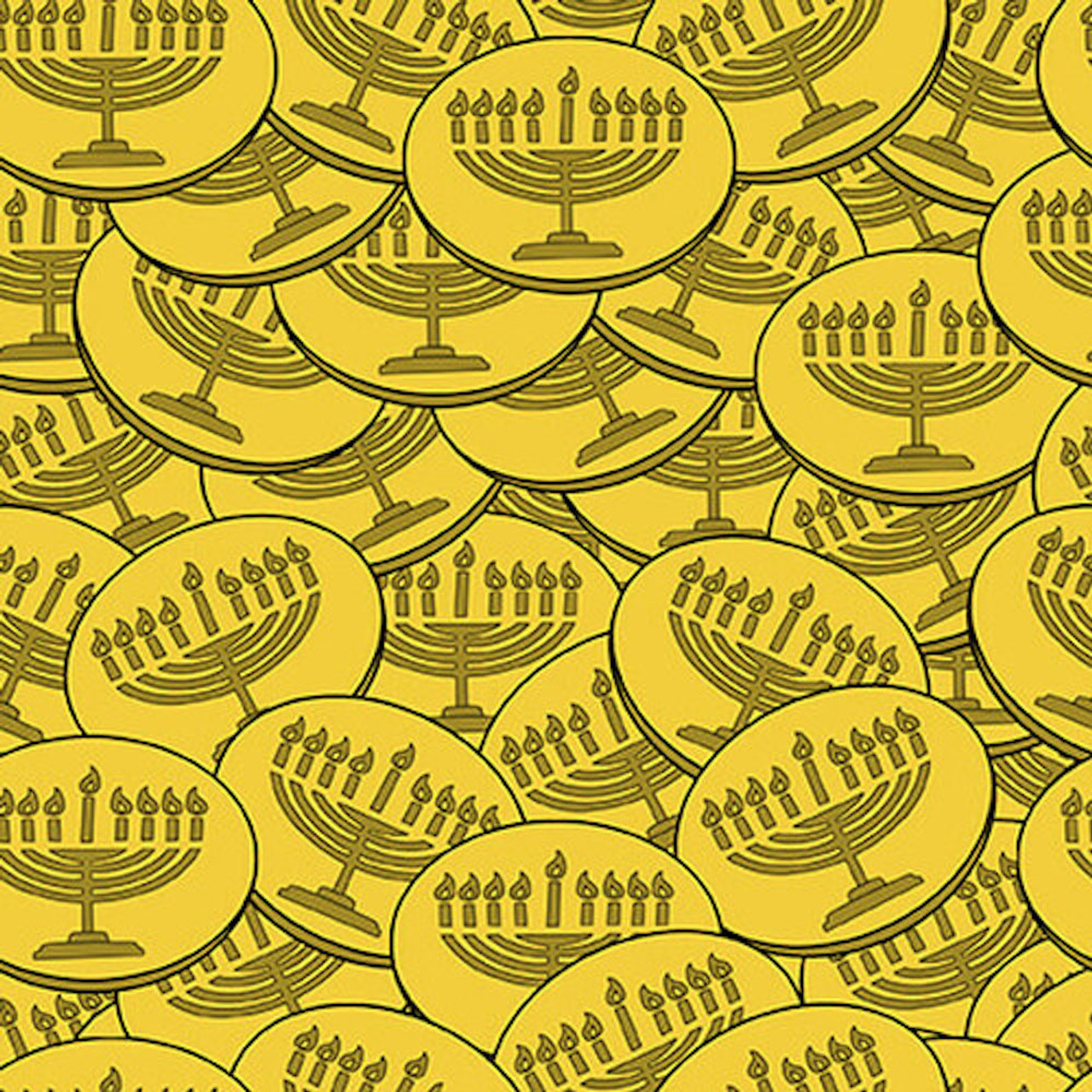 Henry Glass Hanukkah Festival Of Lights Gelt Gold Cotton Fabric By The Yard