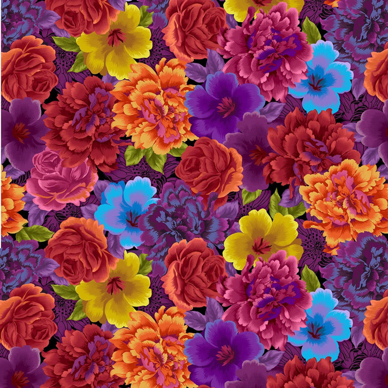 Studio e Noble Menagerie Lg Floral Magenta Orange Cotton Fabric By The Yard