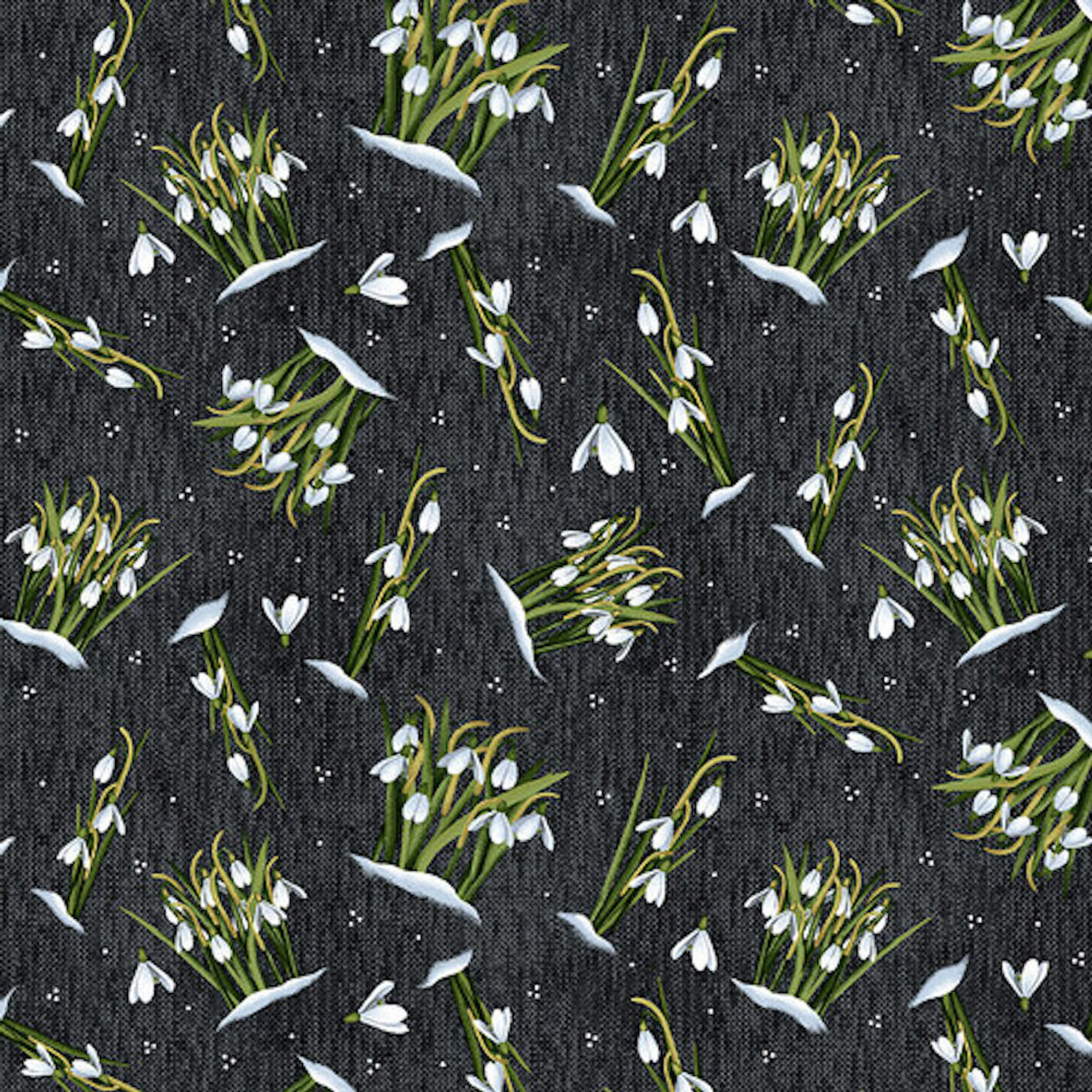 Henry Glass Frozen In Time Snow Drops Black Cotton Fabric By The Yard